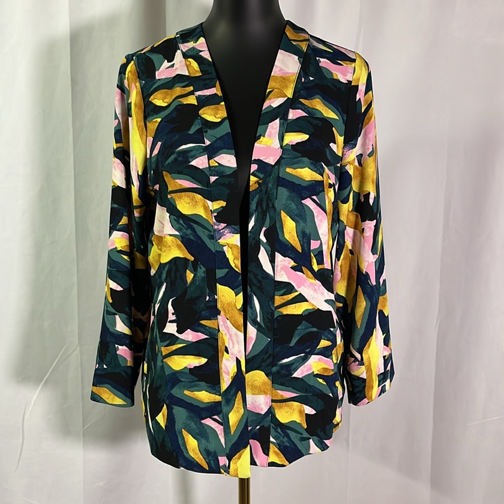 Apt. 9 Colorful Abstract Print 3/4 Sleeve Open Front Jacket